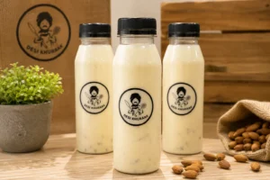 Milk badam drink made with almonds and flavored milk