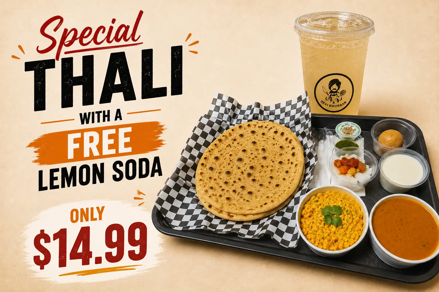 Special Thali and Lemon Soda food deal